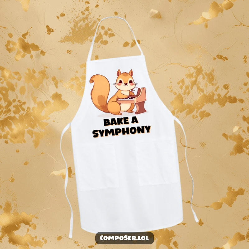 Funny Squirrel Apron: A happy squirrel plays a tiny piano with nimble paws in a whimsical kitchen setting.