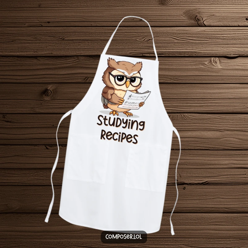 Funny Owl Scholar Apron - An owl scholar ready to lead your kitchen creations with focus and humorous charm.