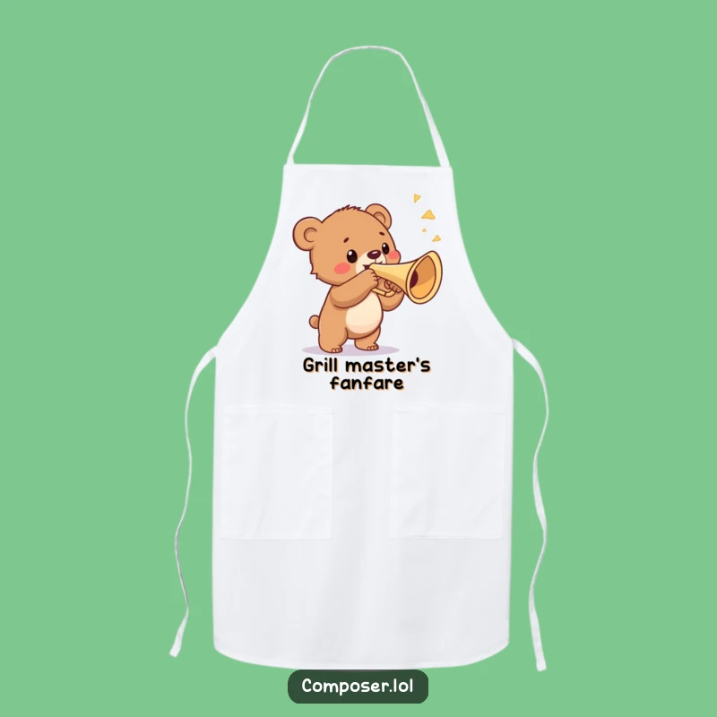 Funny Bear Cub Trumpet Apron - Musical Maestro for Kitchen Fanfares
