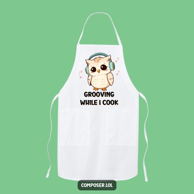 Funny Owl DJ Kitchen Apron: Humorous Gift for Musical Cooks