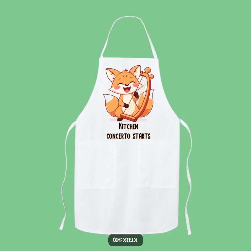 Funny Fox Harp Apron: Kitchen Maestro, Whimsical Cooking Gift for Her