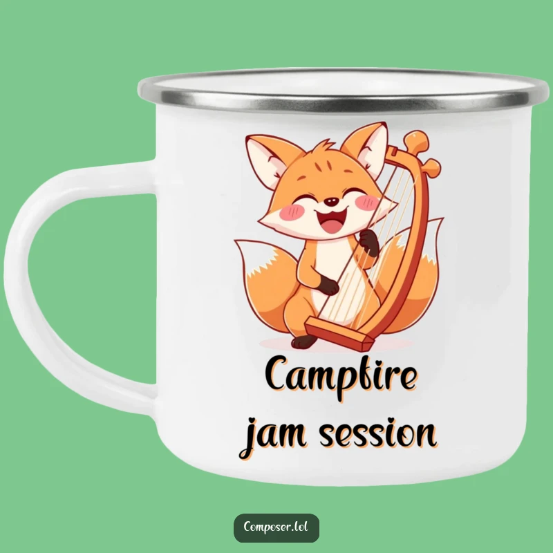 Funny Fox Harp Camping Mug: Outdoor Musician Cup, Joyful Adventure Gift