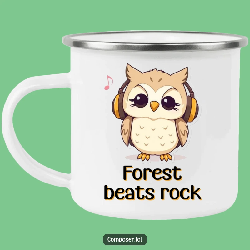 Funny Curious Owl Music Camping Mug: Adventure with Tunes