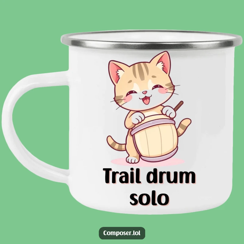 Funny Kitty Drummer Camping Mug: Adventure with a Playful Cat's Beat!