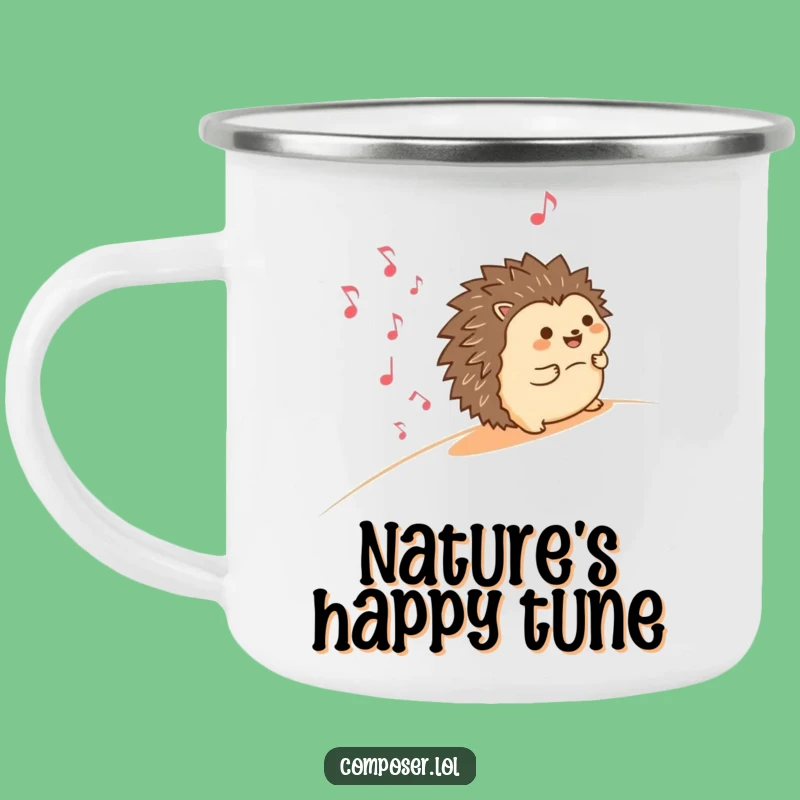 Funny Hedgehog Camping Mug - Musical Adventure Companion for Outdoor Fun