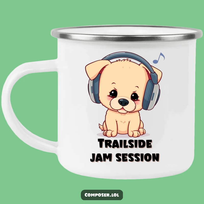 Funny Puppy Headphones Camping Mug - Groovy Outdoor Music Companion