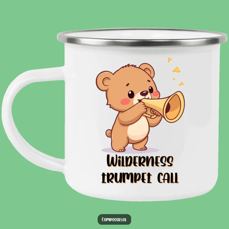 Funny Bear Cub Trumpet Camping Mug - Bold Outdoor Music Companion