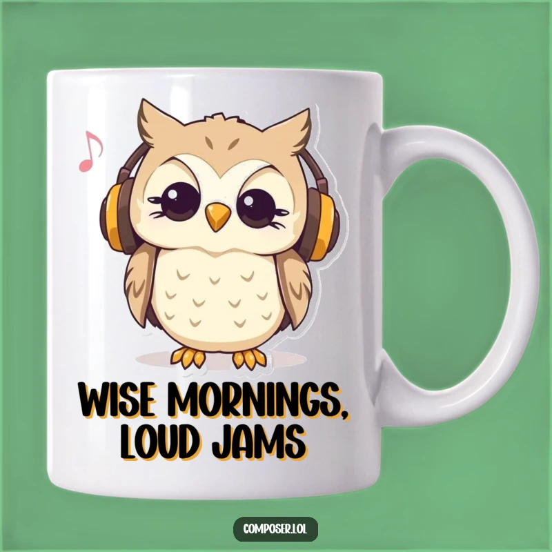 Funny Curious Owl Music Mug: A Hipster Gift for Music Lovers
