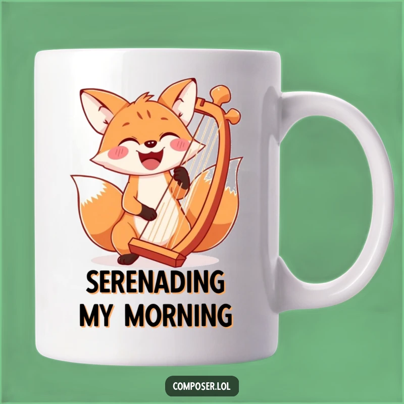 Funny Fox Harp Mug: Joyful Musician Gift, Whimsical Chord Striking Cup