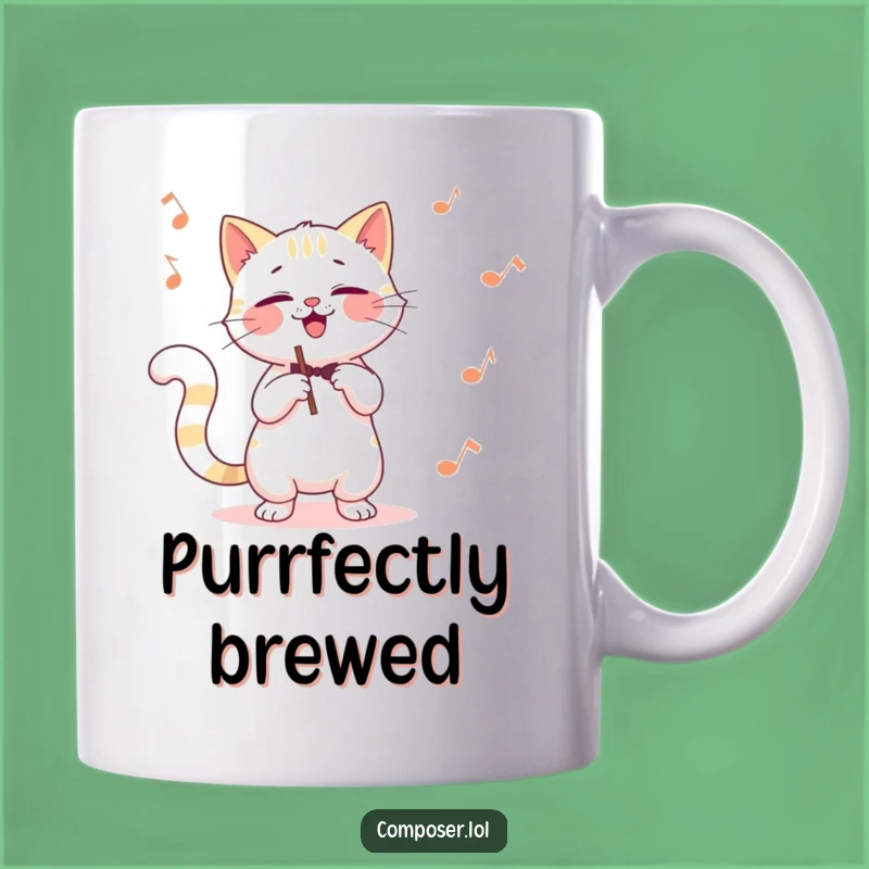 Funny Cat Composer Mug: Giggles with a Tail-Twirling Maestro Cat