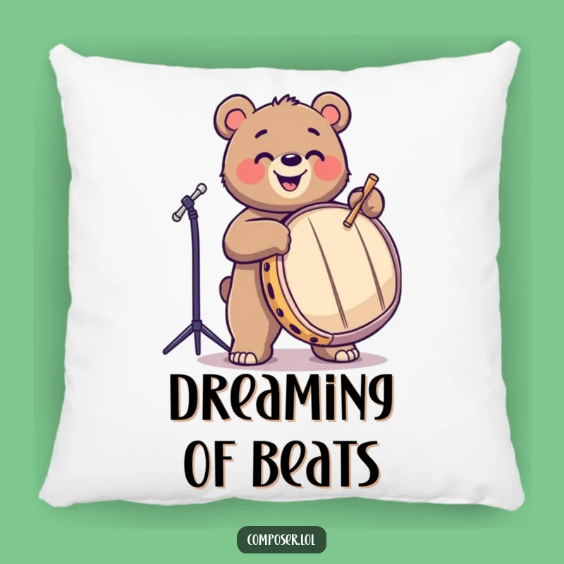 Funny Bear Pillow: Joyful Drummer Cushion, Comfy Funny Gift!