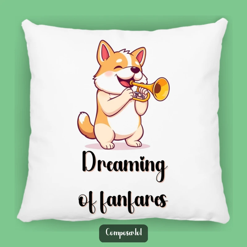 Funny Trumpet Dog Pillow: Proud Canine Musician's Cozy Accent, Perfect Gift