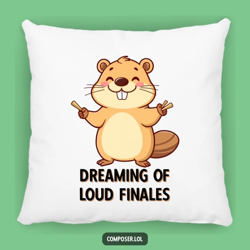 Funny Beaver Cymbals Pillow: Enthusiastic Musician's Cozy Bash, Perfect Gift