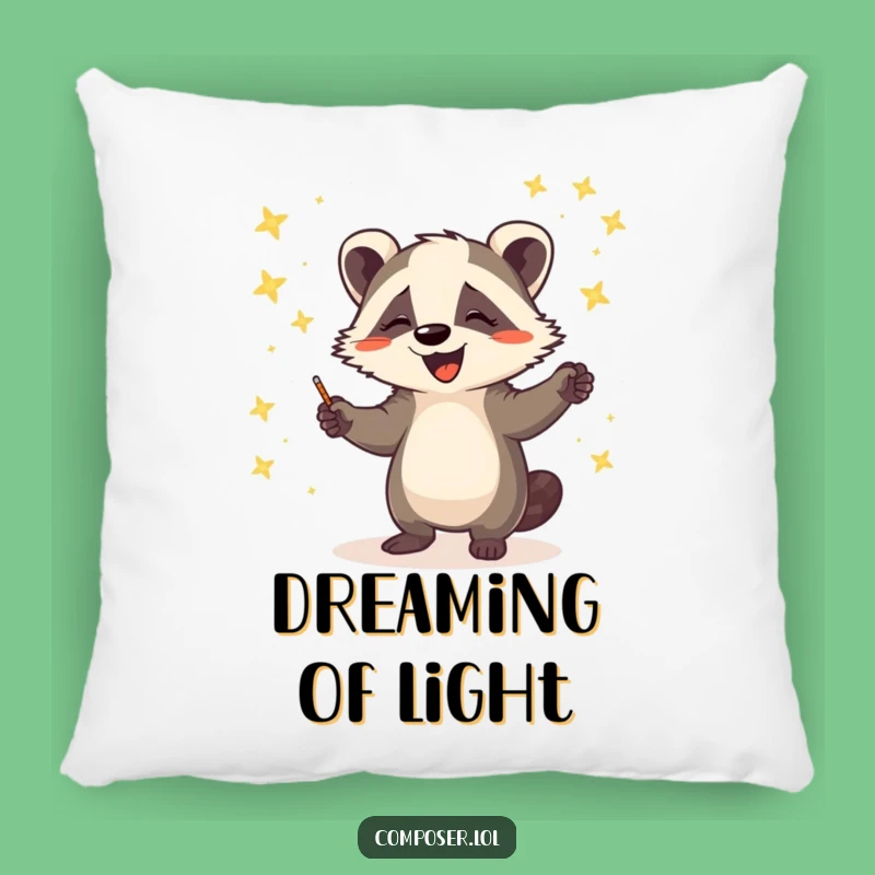 Funny Badger Conducting Fireflies Pillow: Cozy Comical Woodland Accent