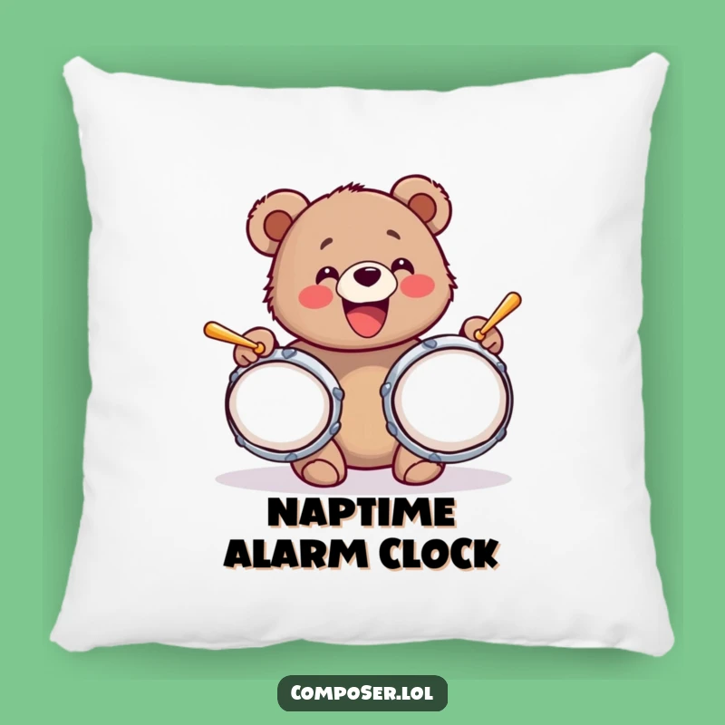 Funny Bear Cub Cymbals Pillow: Snuggle Up with Percussive Delight