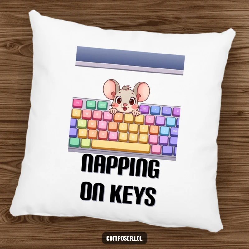 Funny Pillow: A surprised cartoon mouse with wide eyes peeking out of a colorful musical keyboard, offering plush comfort and a playful theme.