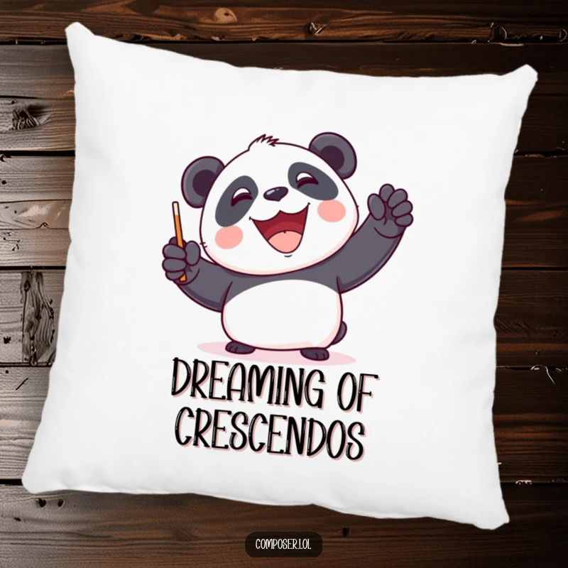 Funny Panda Conductor Pillow - A smiling panda conducting music, offering comfort and a touch of whimsical decor.