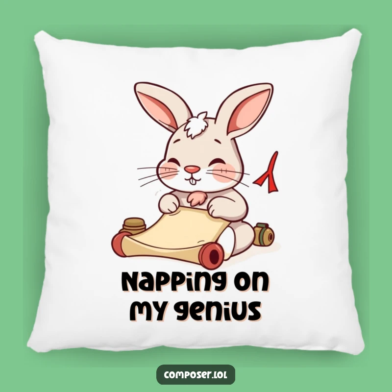 Funny Rabbit Pillow: Determined Composer Cushion, Comfy Funny Gift!