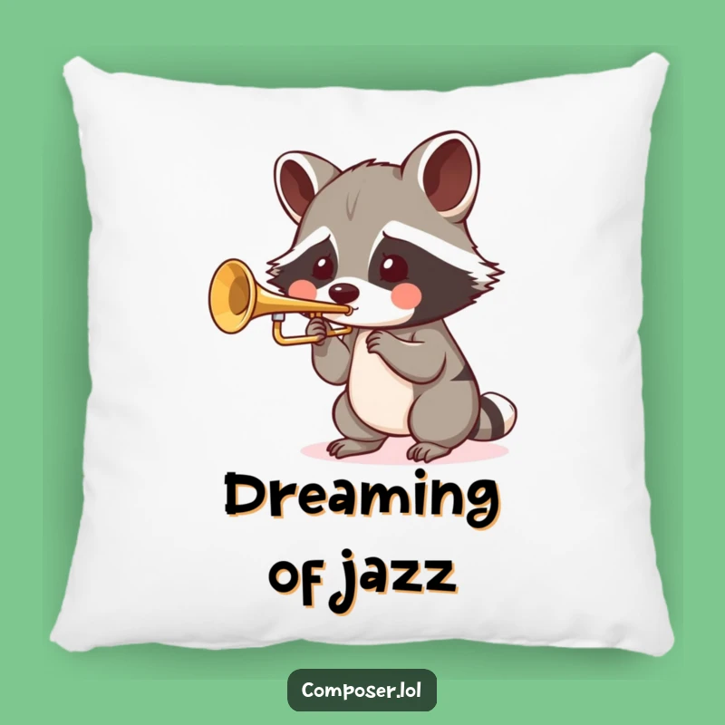Funny Raccoon Trumpet Pillow: A Humorous Accent Gift for Music Lovers