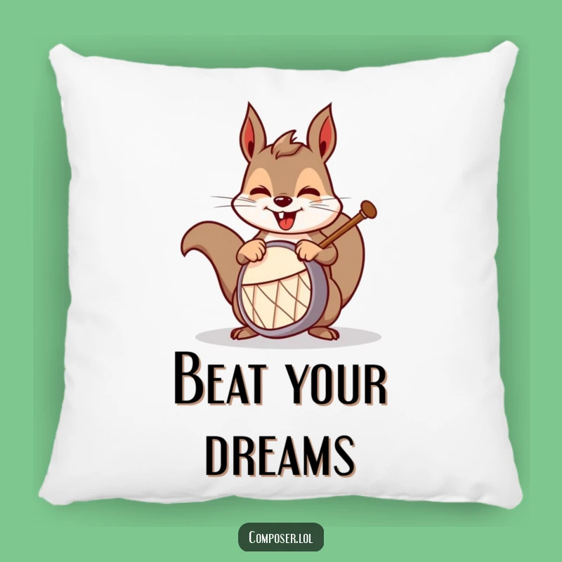 Funny Squirrel Drummer Pillow: Comfy Cushion with Musical Mischief