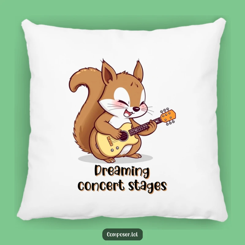 Funny Squirrel Guitarist Pillow: Rest with Focused Joy and Musical Comfort!