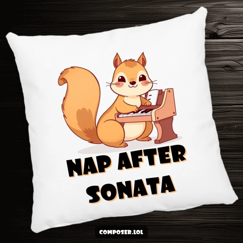 Funny Squirrel Pillow: A happy squirrel plays a tiny piano, offering soft comfort and a musical touch.