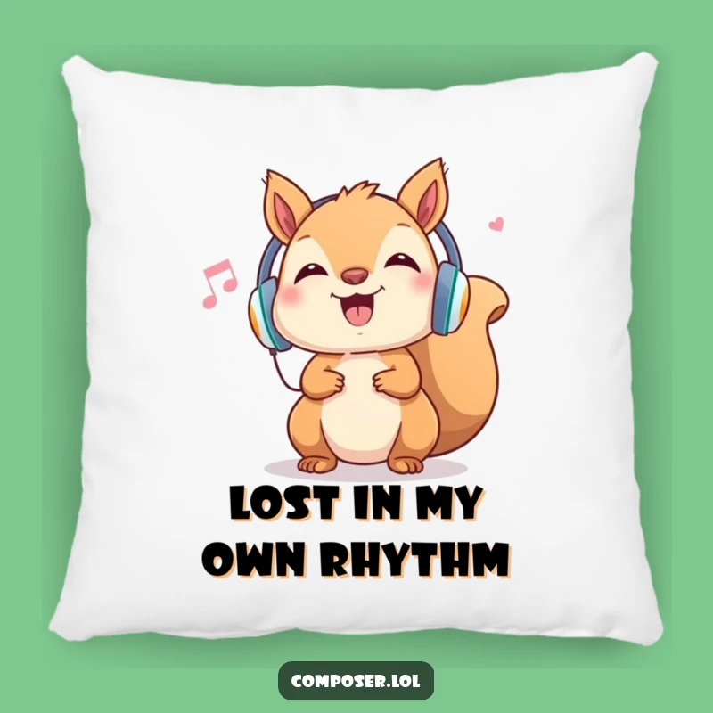 Funny Squirrel Couch Pillow: Cheerful Music Lover's Cozy Cushion, Perfect Gift