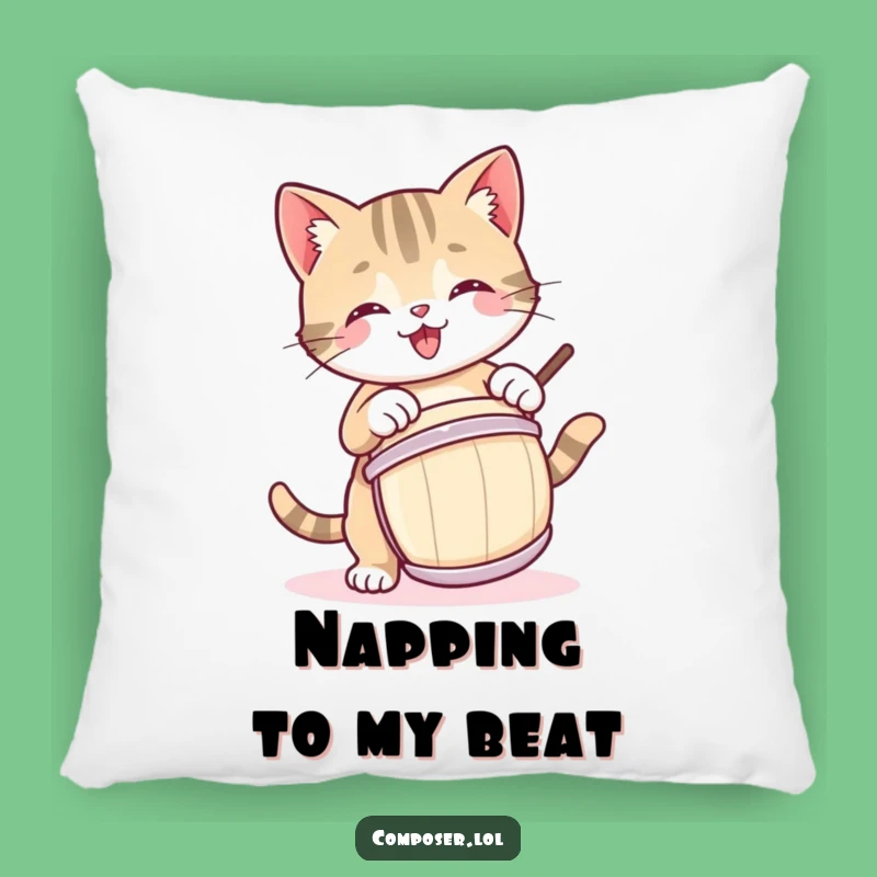 Funny Kitty Drummer Pillow: Cozy Comfort with a Playful Cat's Beat!
