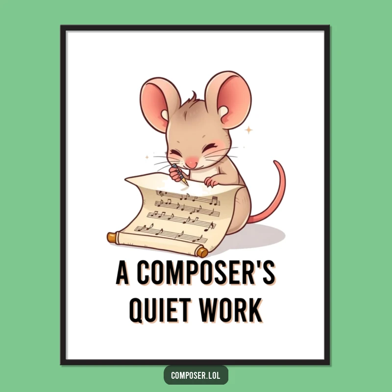 Funny Composer Mouse Digital Art: Determined Musician's Score Print, Instant Gift