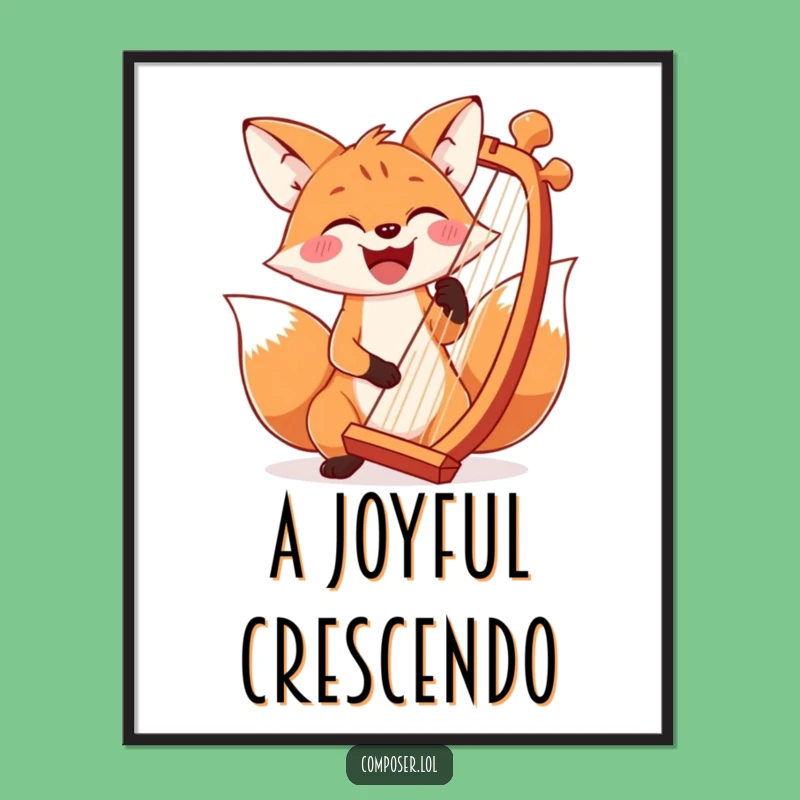 Funny Fox Harp Digital Art: Joyful Musician Print, Instant Download Gift