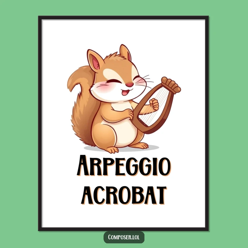 Funny Winking Squirrel Harpist Digital Art: Instant Humorous Decor for Music Lovers