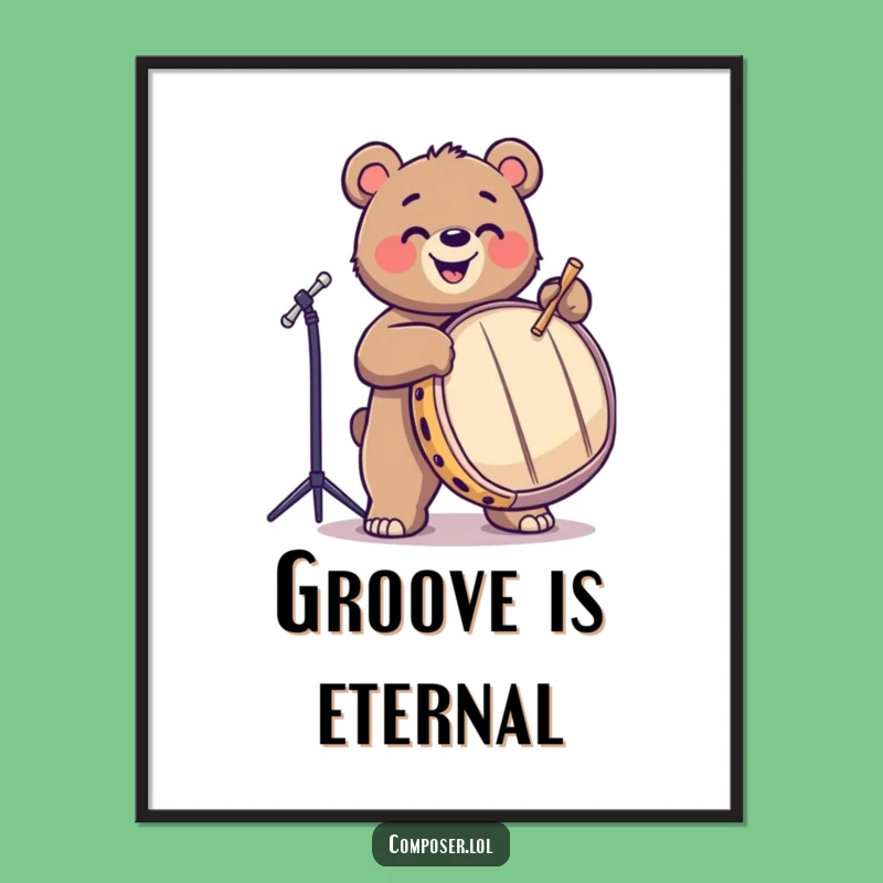 Funny Bear Drummer Art: Joyful Musician Digital Download, Instant Funny Gift!