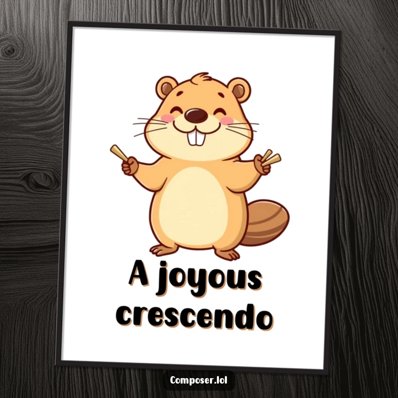 Funny Beaver Digital Art: Smiling beaver enthusiastically banging cymbals with a happy flourish, artistic and humorous print