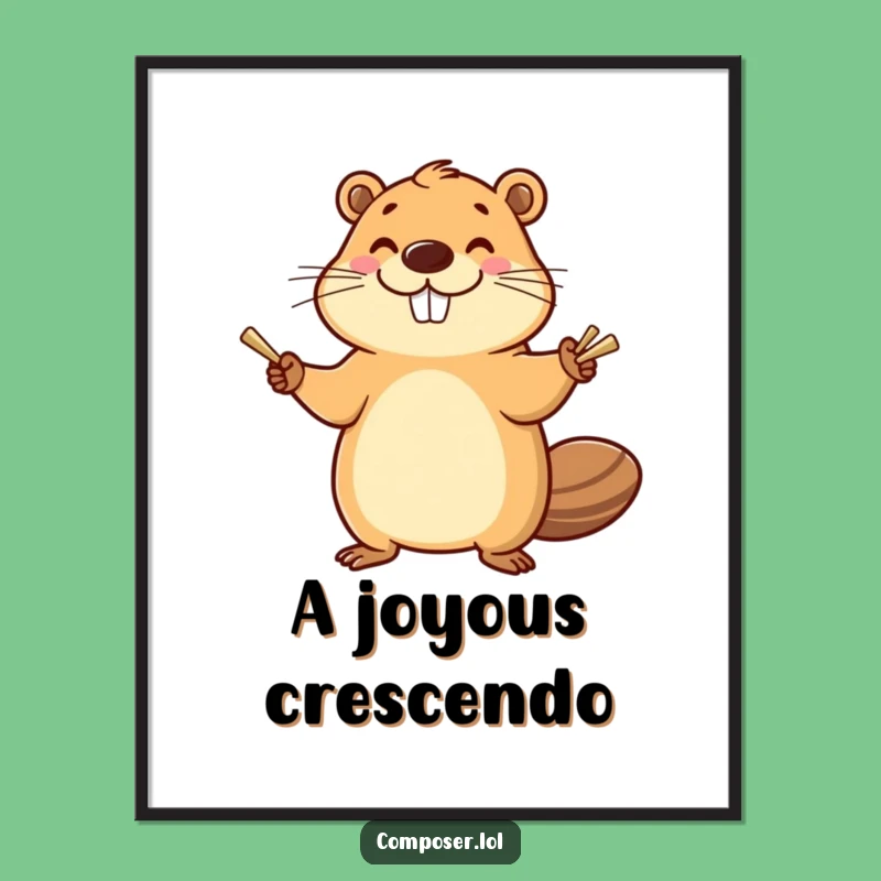 Funny Beaver Digital Art: Enthusiastic Musician's Cymbal Crash Print, Instant Gift