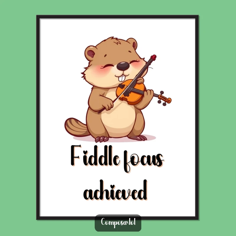 Funny Beaver Violinist Digital Art: Intense Focus - Instant Download!