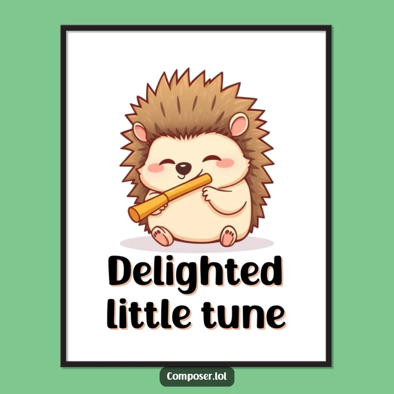 Funny Hedgehog Flute Digital Print: Instant Musical Delight
