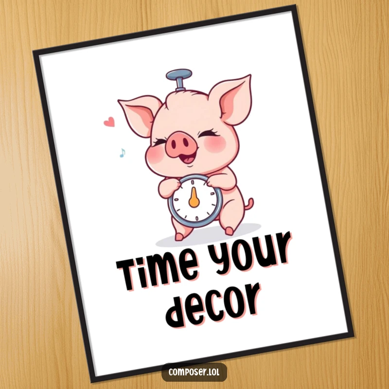 Funny Piglet Metronome Digital Art Print: a piglet spins a metronome with intense concentration, humorous wall art.