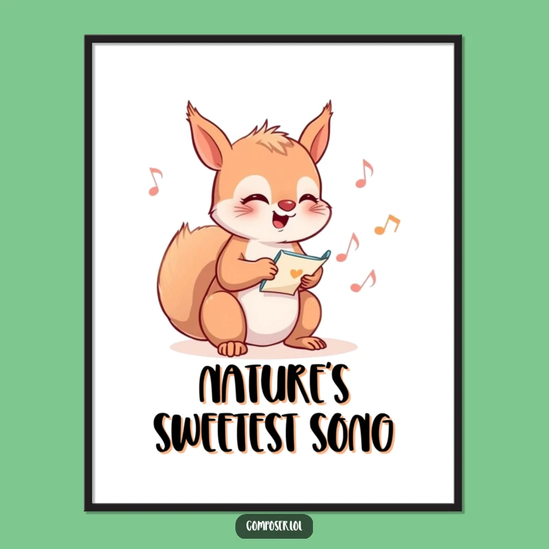 Funny Squirrel Composer Digital Art Print: Instant Woodland Music Decor