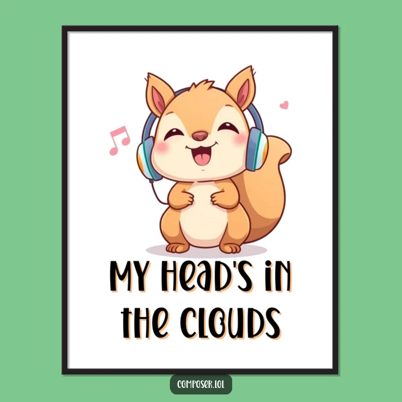 Funny Squirrel Digital Art: Cheerful Headphone Dancer Wall Decor, Instant Gift
