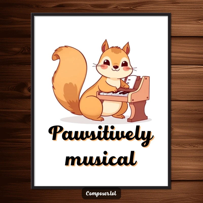 Funny Squirrel Digital Art Print: A happy squirrel plays a miniature piano with nimble paws, creating a charming musical masterpiece.