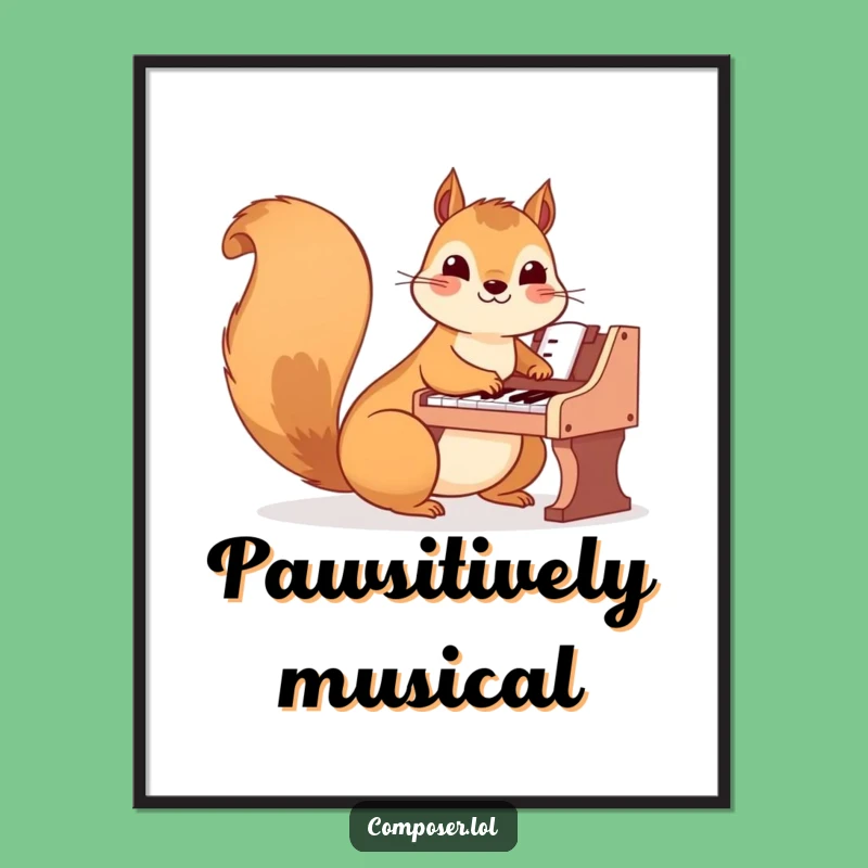 Funny Squirrel Pianist Digital Art: Tiny Tunes Print, Instant Funny Gift