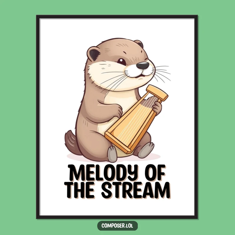 Funny Otter Harpist Digital Print: Instant Musical Elegance