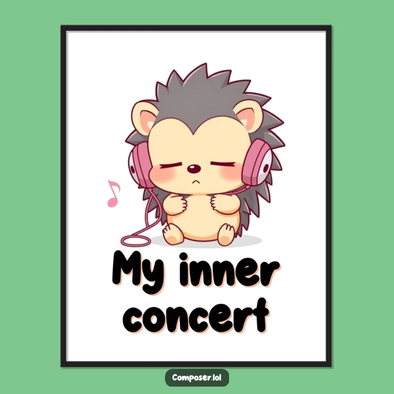 Funny Hedgehog Digital Art: Intense Music Listening Print, Instant Download Gift