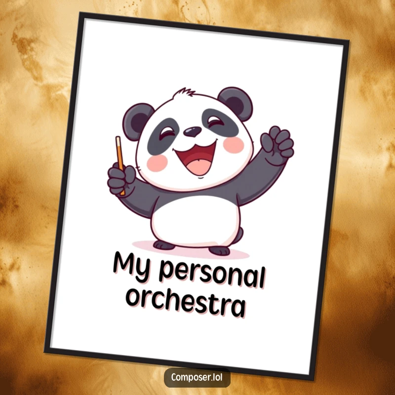 Funny Panda Conductor Digital Art - A printable artwork of a happy panda conducting an invisible symphony with a huge grin.