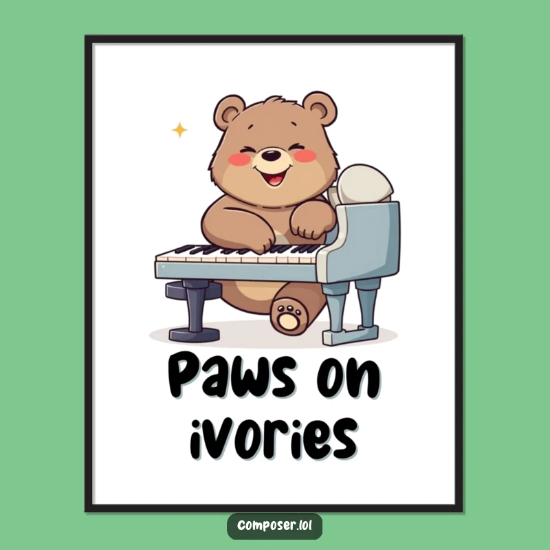 Funny Bear Composer Digital Art Print: Instant Piano Bear Cheer