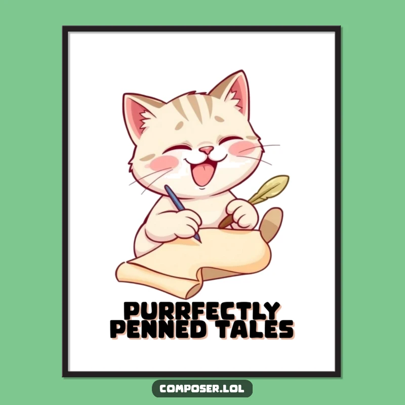 Funny Cat Scribe Digital Art: Instant Literary Charm for Your Walls