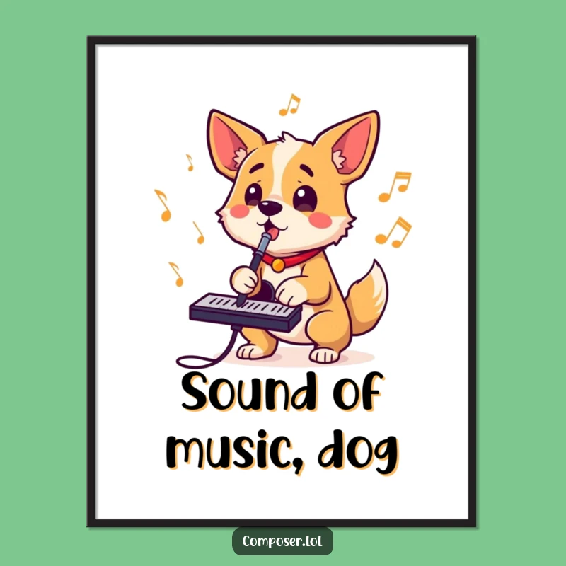 Funny Dog Composer Barking Digital Art: Instant Humorous Decor for Music Fans