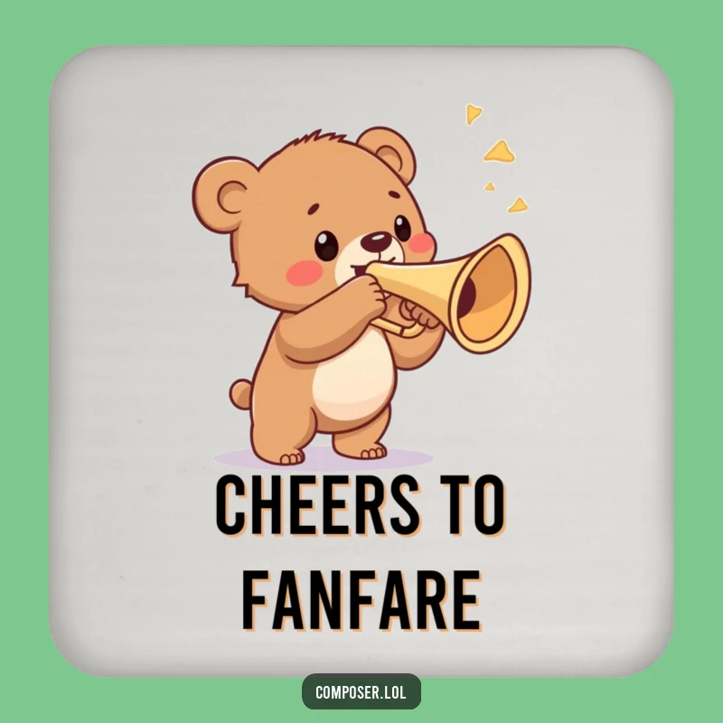 Funny Bear Cub Trumpet Coaster - Protect Surfaces with Musical Flair