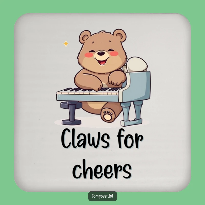 Funny Bear Composer Drink Coasters: Protect Surfaces with Piano Paws