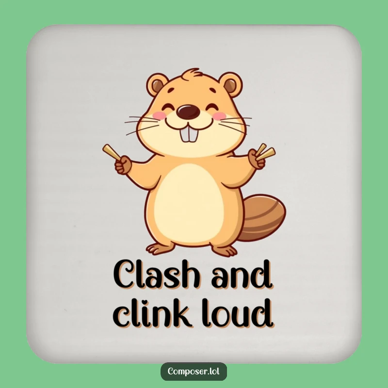 Funny Beaver Cymbals Music Coaster: Enthusiastic Musician's Protector, Gift